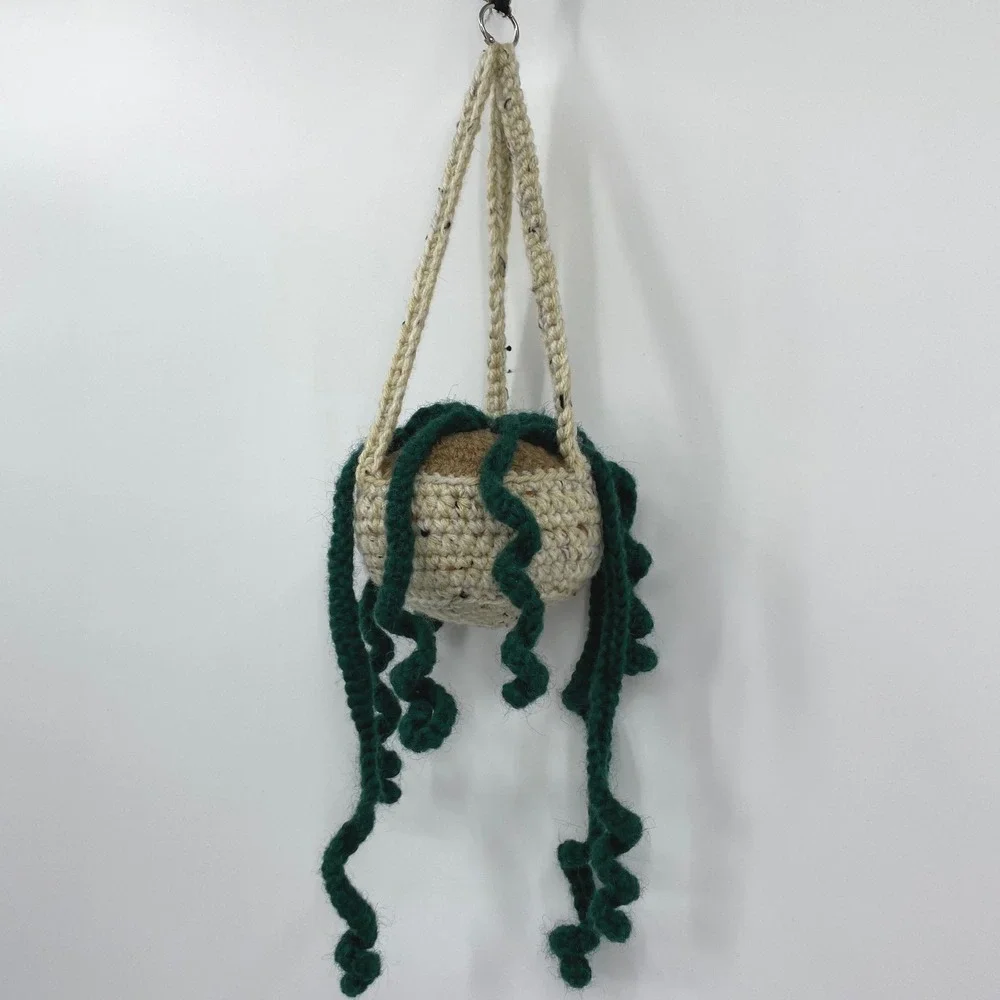 Handmade Crochet Hanging Plant with Faux Succulent Boho Green‎ Decor